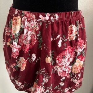 Floral Burgundy Shorts with Pink Bow